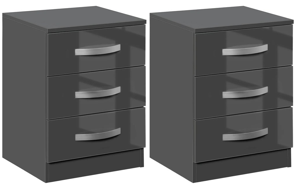 HOMCOM Noptiere, 2 Piese cu 3 Sertare, pentru dormitor si sufragerie Elegant si Modern, 40x36x56cm, Gri | Aosom Romania