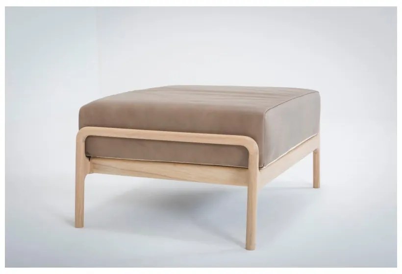 Taburet din piele bovină cu structură din lemn masiv de stejar Gazzda Fawn, maro deschis