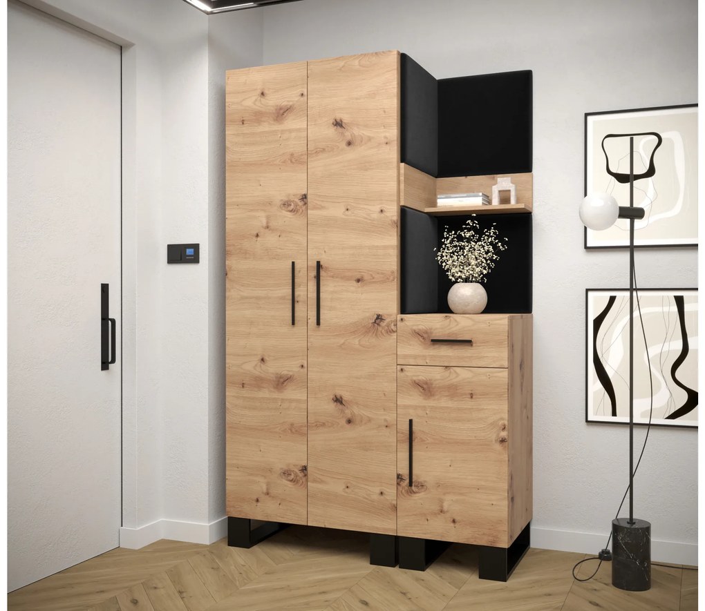 Set mobilier pentru hol Amanda 6 (Stejar artisan + Negru). 1085906