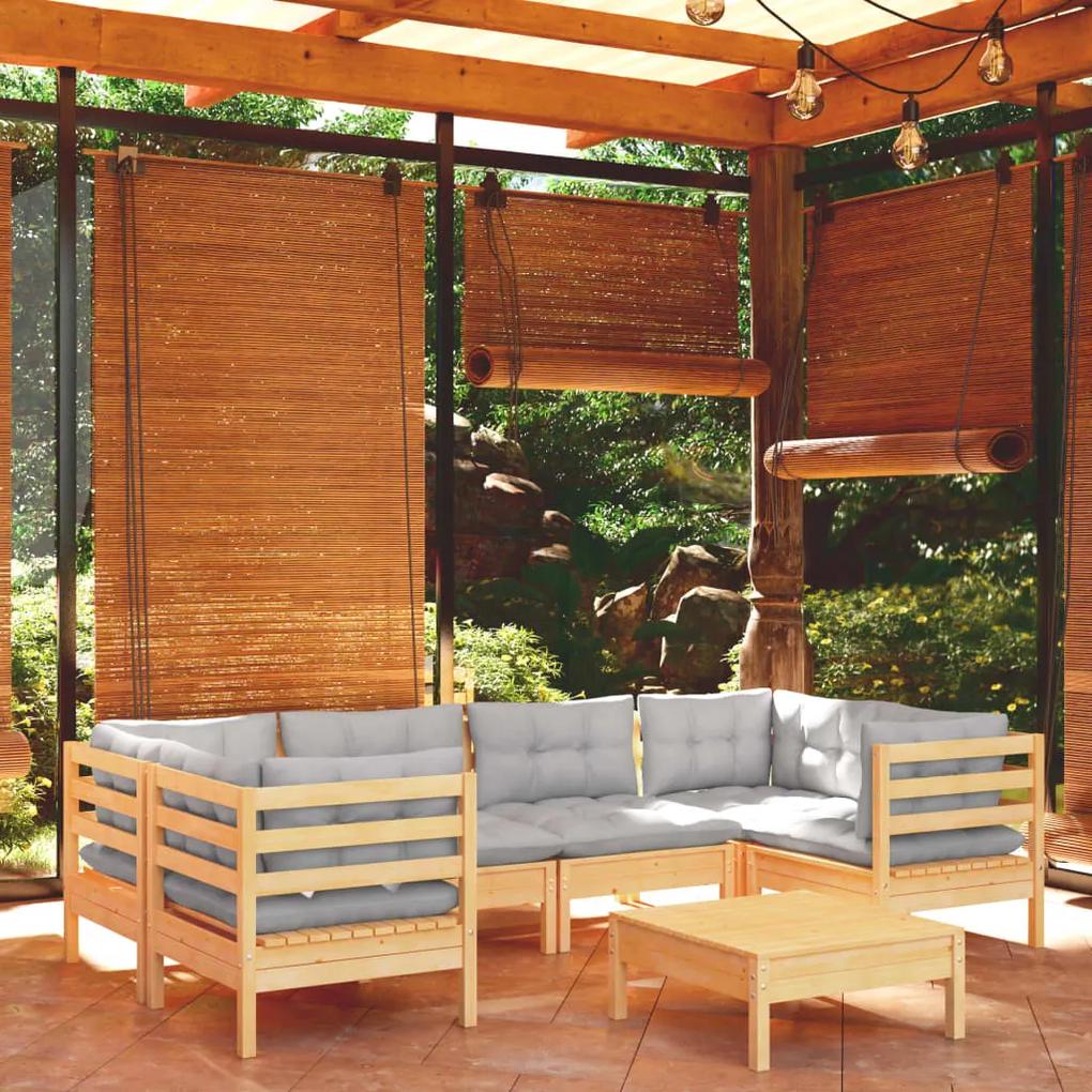 3097300 vidaXL Set mobilier grădină cu perne gri, 7 piese, lemn masiv de pin