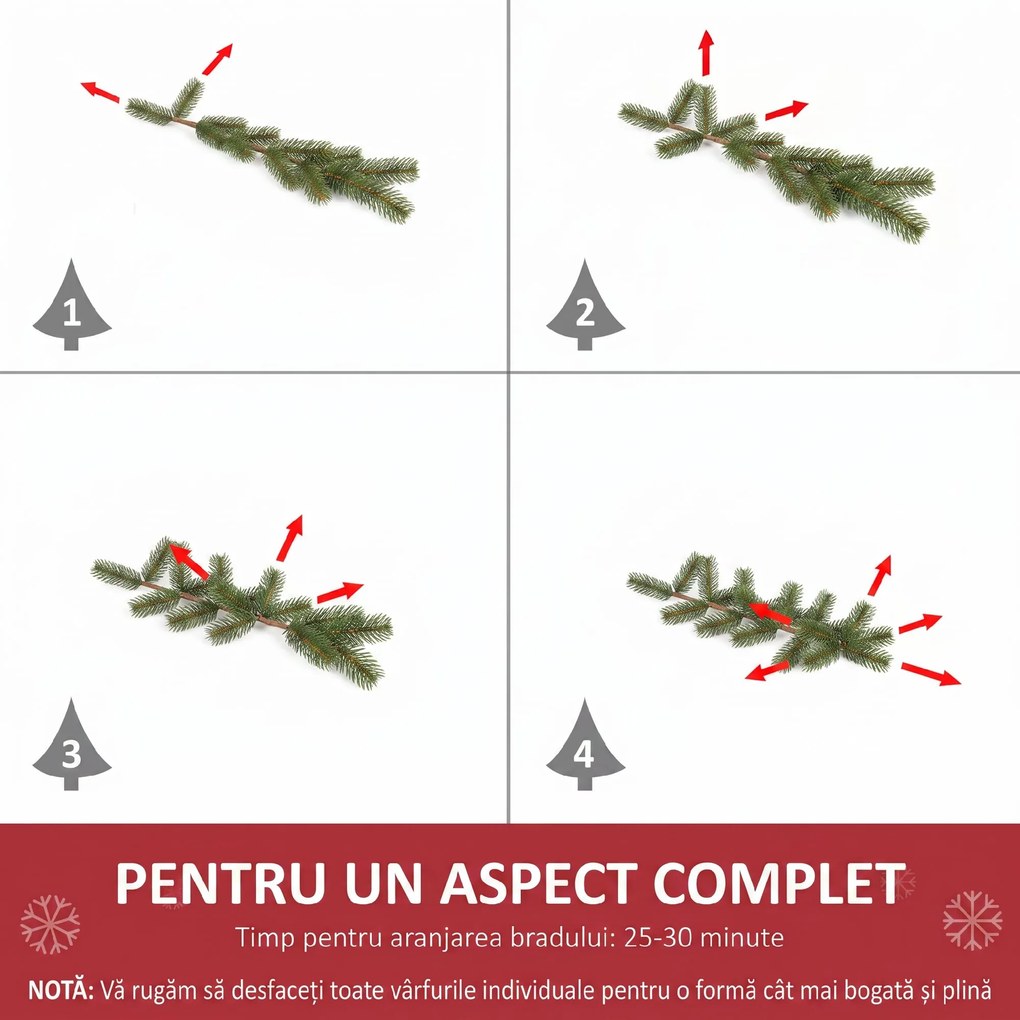 HOMCOM Brad de Crăciun Slim Nins cu 443 de Ramuri, Bază Detașabilă și Pliabilă, Ø48x165 cm, Verde | Aosom Romania