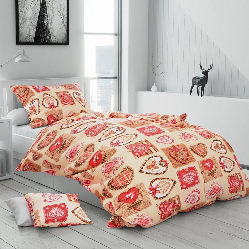 Lenjerie de pat crepon bej VENTAGO + fata de perna 40 x 50 cm gratuit