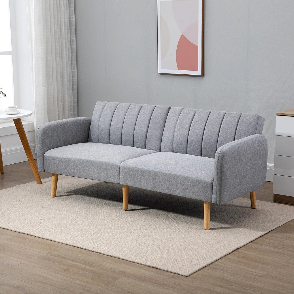 HOMCOM Canapea Extensibilă 2 Locuri Design scandinav Spătar reglabil 3 Poziții Picioare Lemn Țesătură Aspect Lin Gri | Aosom Romania
