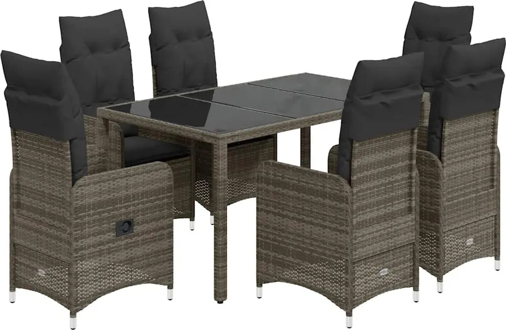 vidaXL Set bistro de grădină cu perne, 7 piese, gri, poliratan