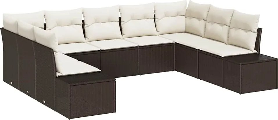 vidaXL Set de canapele pentru grădină cu pernă 9 pcs Maro poliratan
