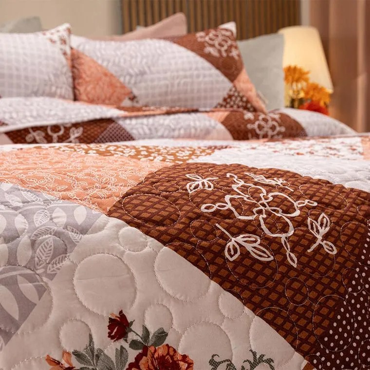 decoDoma Cuvertură de pat VINTAGE ROSE maro pat simplu