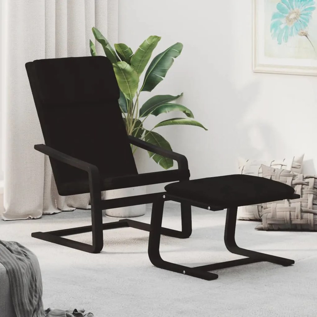 vidaXL Scaun de relaxare cu taburet, negru, textil