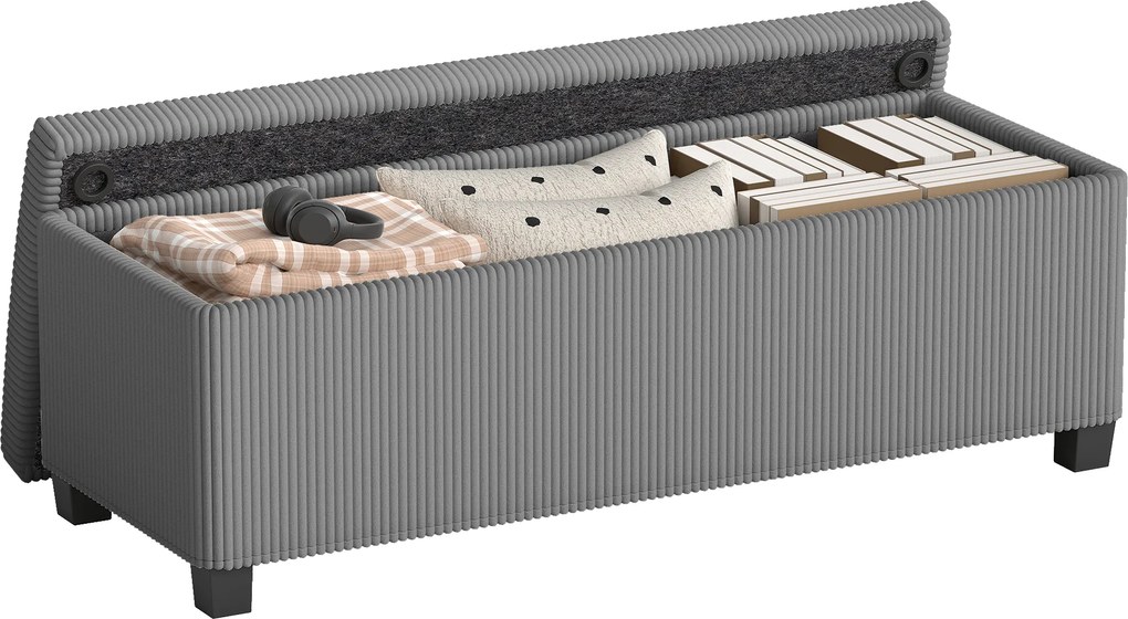 HOMCOM Bancă cu spațiu de depozitare, bancă tapițată pentru depozitare, pentru living, dormitor, hol, husă din catifea reiată, Gri | Aosom Romania