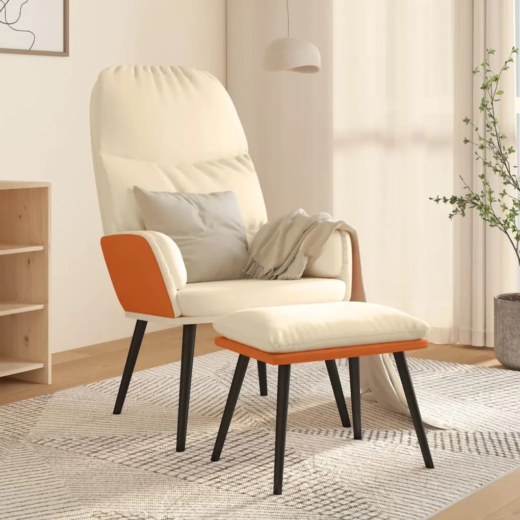 3097366 vidaXL Scaun de relaxare cu taburet, alb crem, material textil