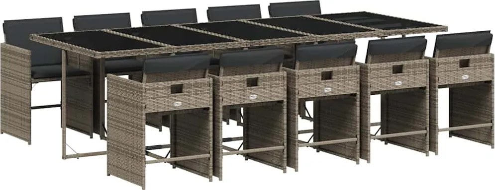 vidaXL Set mobilier de grădină cu perne, 11 piese, gri, poliratan