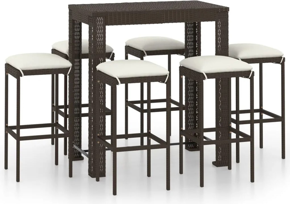 vidaXL Set mobilier bar de grădină cu perne, 7 piese, maro, poliratan