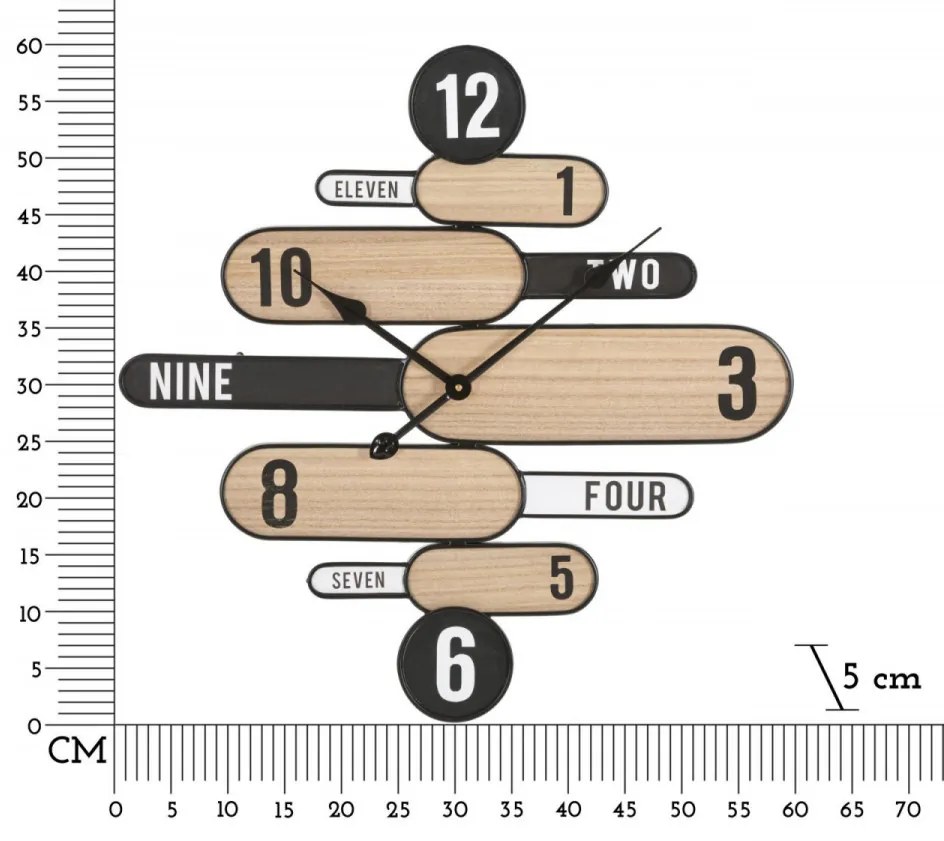 Ceas de perete negru / maro din metal si MDF, 60 x 5 x 60 cm, Direction Mauro Ferreti