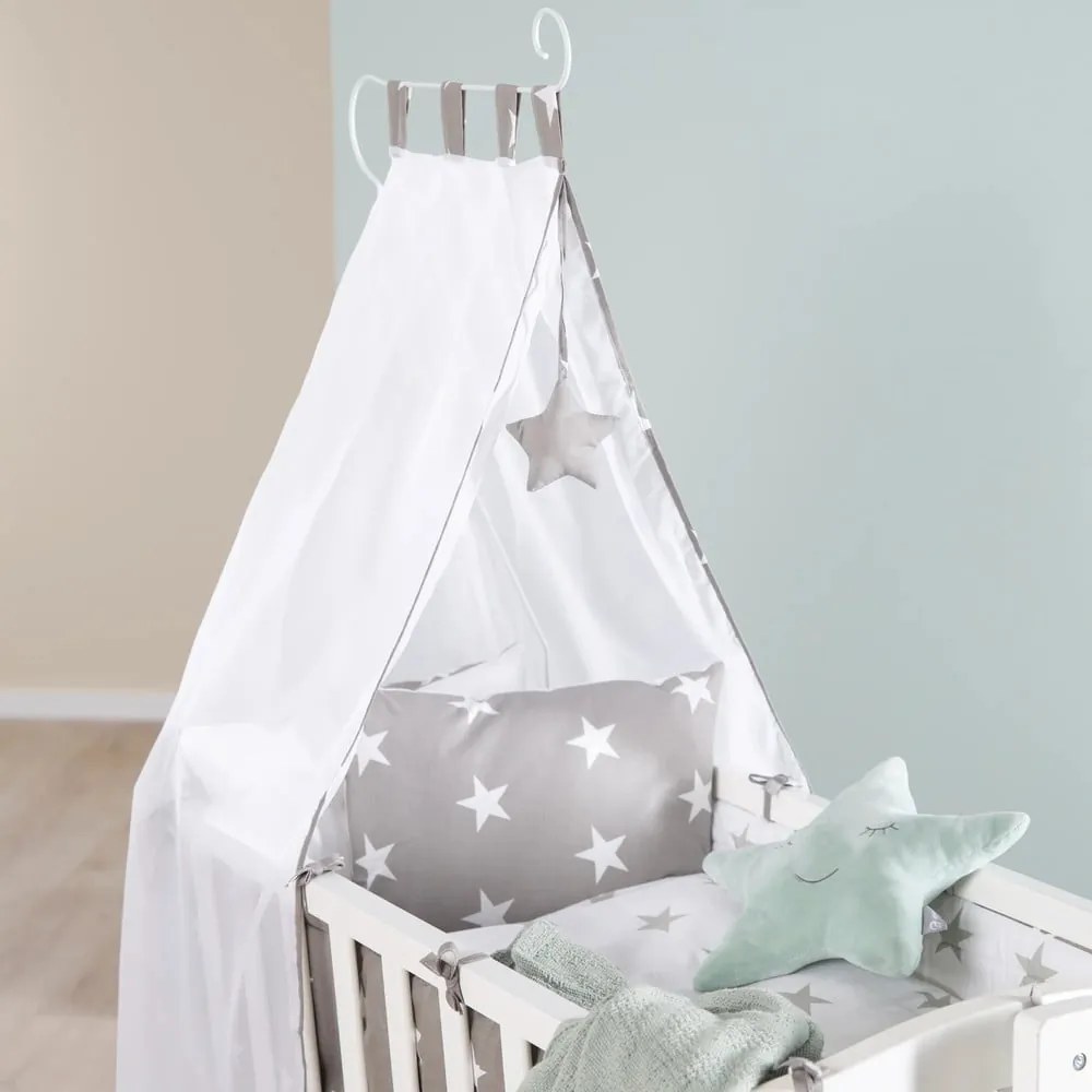 Pătuț leagăn alb cu roți și baldachin 40x90 cm Little stars – Roba