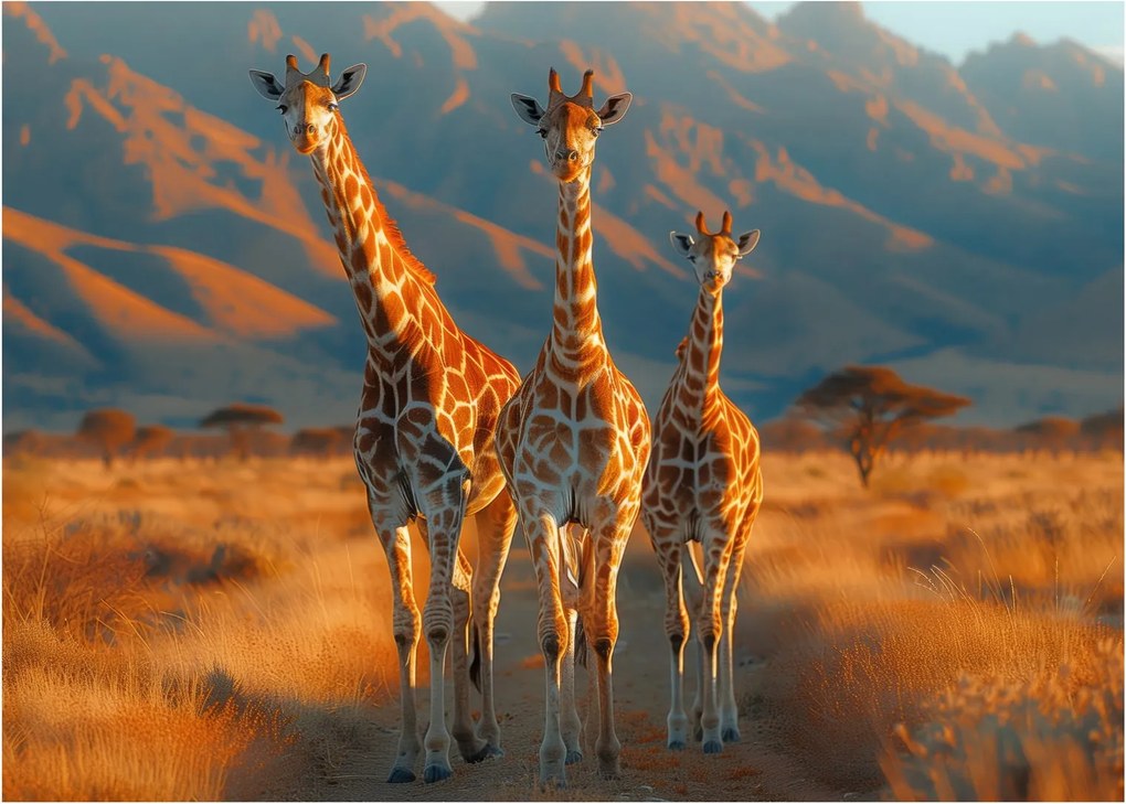Tablou pe sticlă - Girafe pe pășune (70x50 cm)