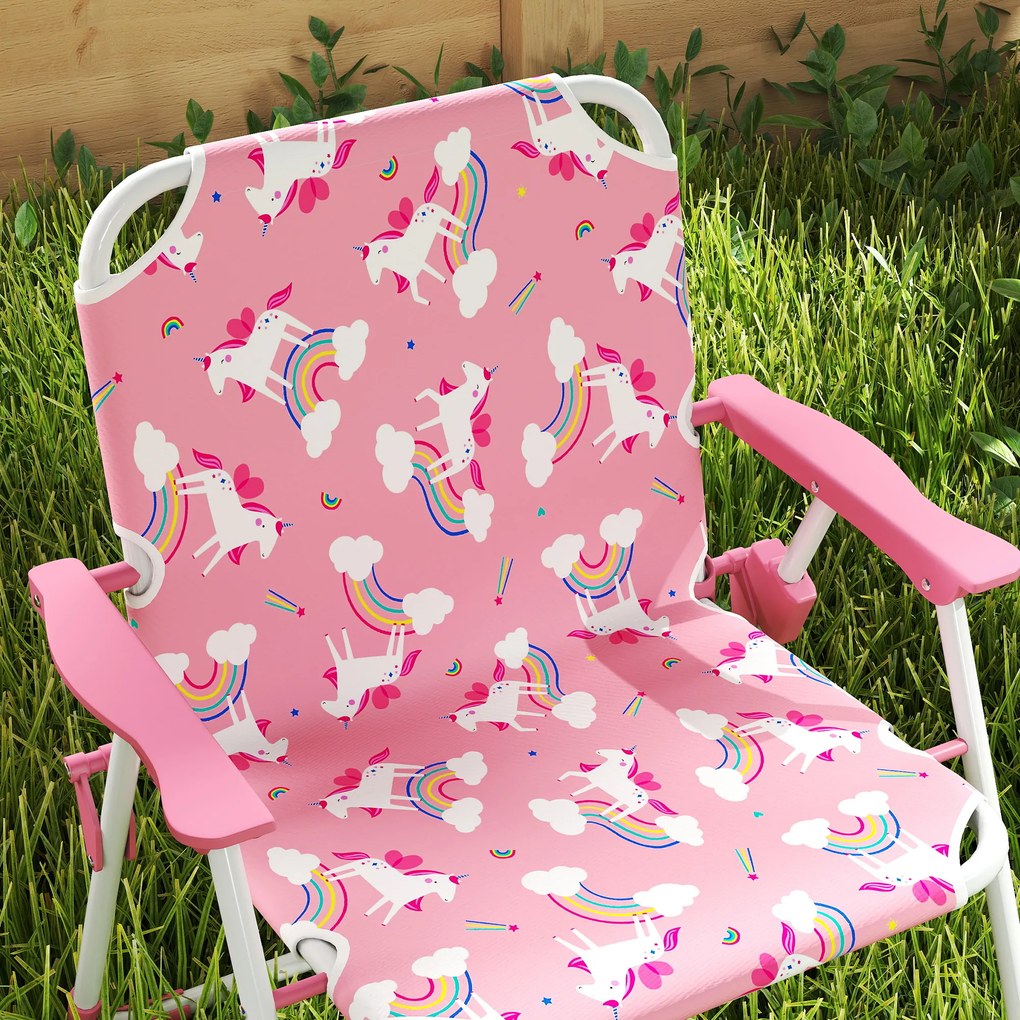 AIYAPLAY Masă de Picnic pentru Copii, Set Masă și Scaune cu 2 Scaune Pliabile și Umbrelă Detasabilă, Temă Junglă, Mobilier de Exterior pentru Grădină, Patio, Roz | Aosom Romania