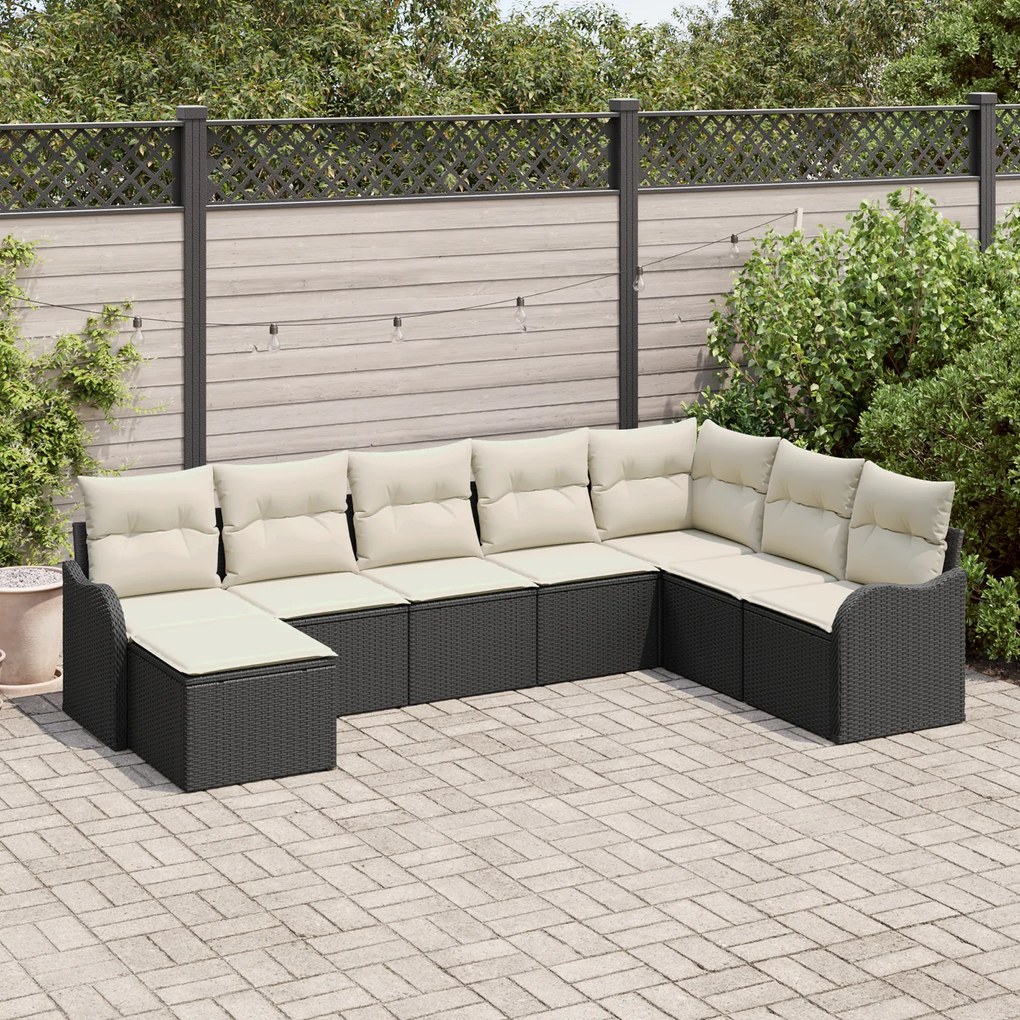 Set canapea grădină vidaXL 8 piese cu perne Ratan poli negru