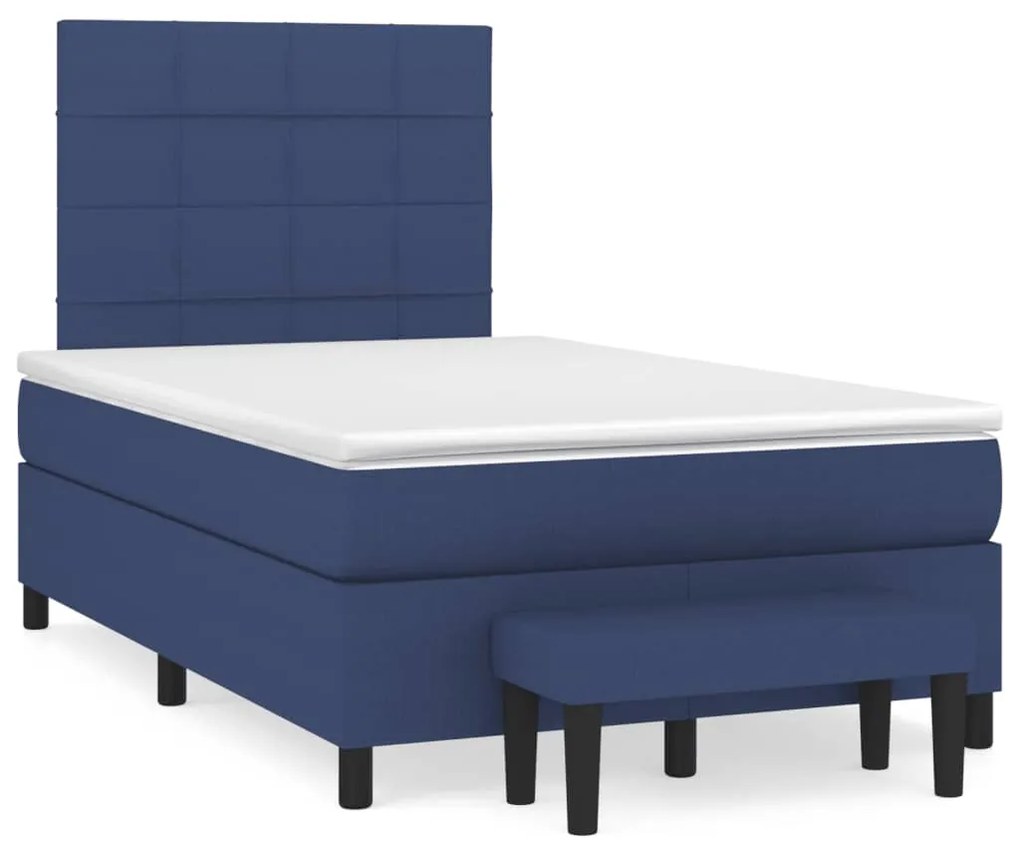 vidaXL Pat box spring cu saltea, albastru, 120x190 cm, material textil