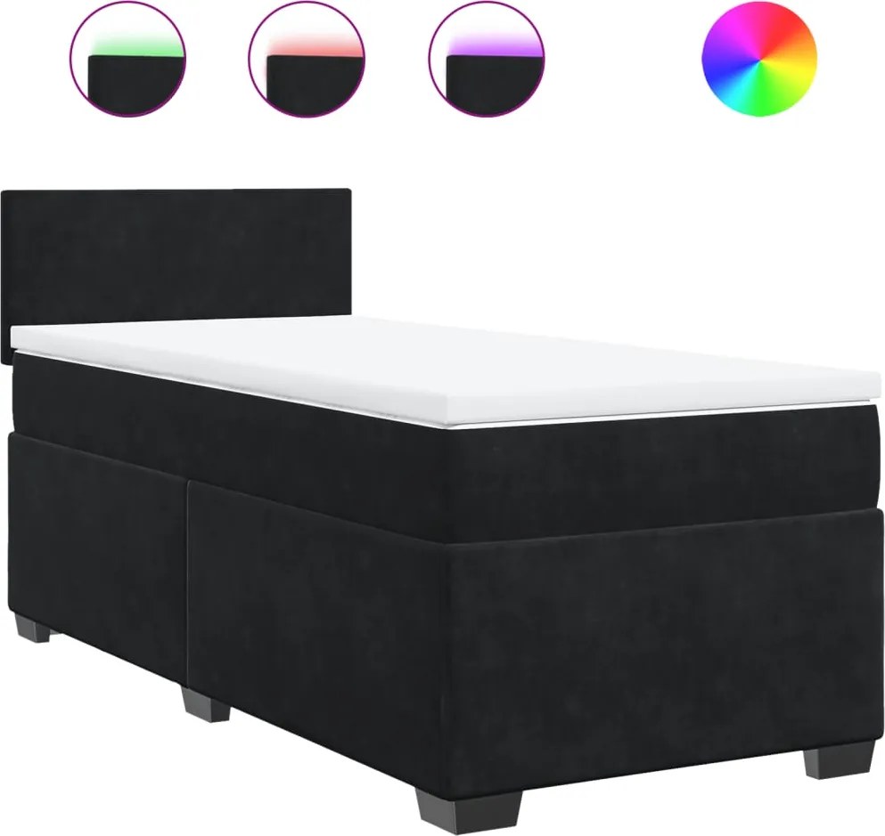 vidaXL Pat box spring cu saltea, negru, 90x190 cm, catifea