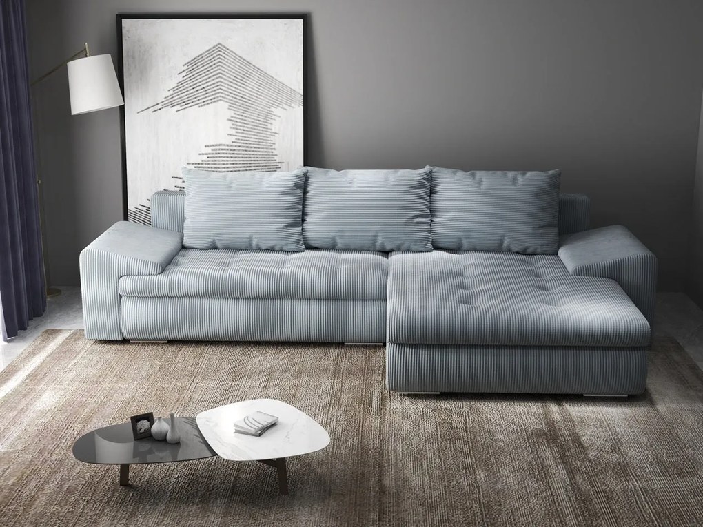 Colțar extensibil dumonde cu ladă de depozitare si sezut confortabil din spuma high-density, Leonardo Zoom Grey 260x185 cm II