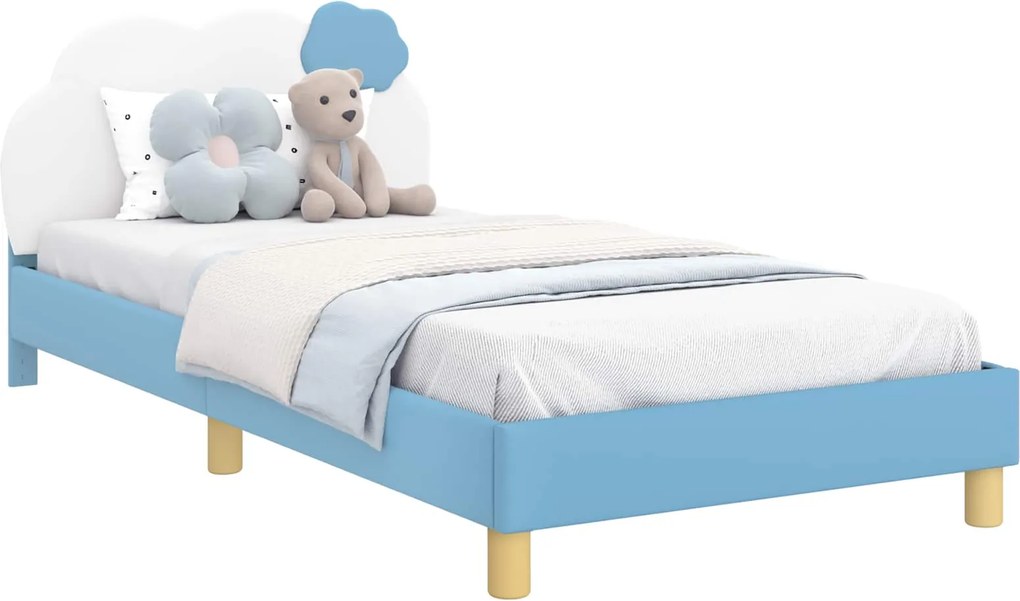 vidaXL Cadru de pat pentru copii cu spătar albastru 90 x 190 cm PU