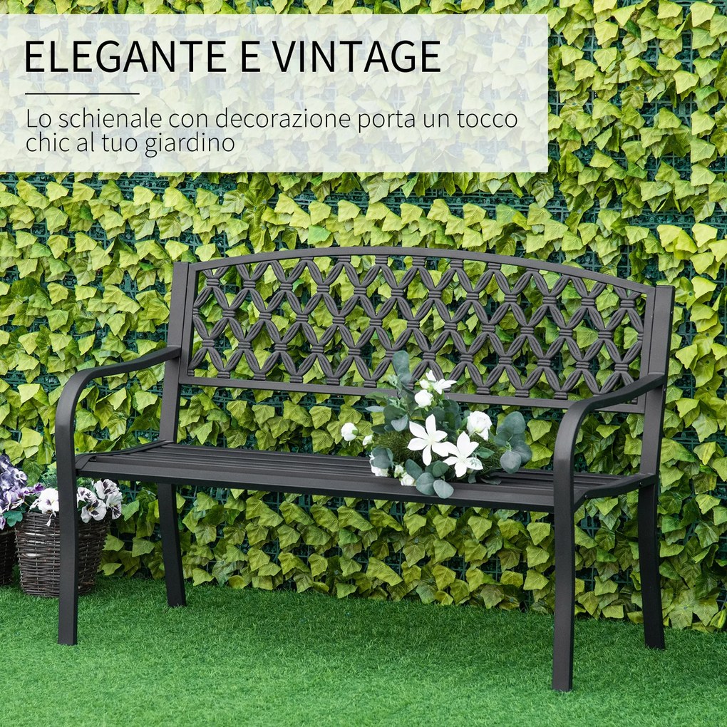 Outsunny Băncuță de Grădină pentru 2 Persoane, din Oțel și Fontă, Design Elegant, Rezistentă, Negru | Aosom Romania