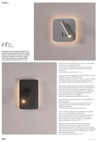 Redo 01-1492 - Aplica de perete QUDA LED/6W/230V + LED/3W, CRI 90, USB, negru