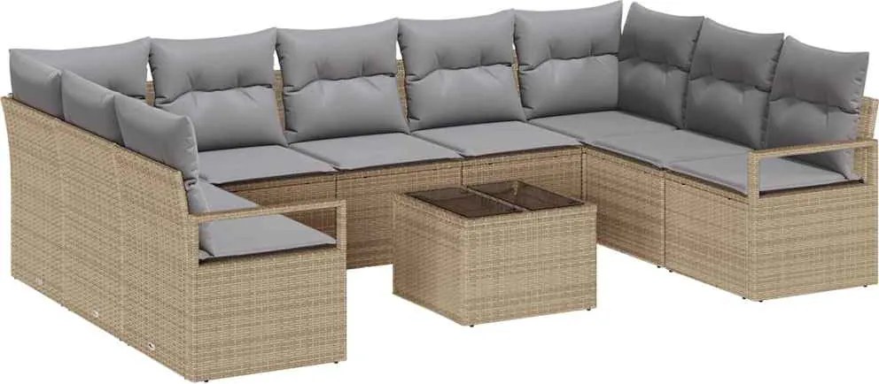 vidaXL Set de canapele pentru grădină 10 pcs Beige și gri deschis
