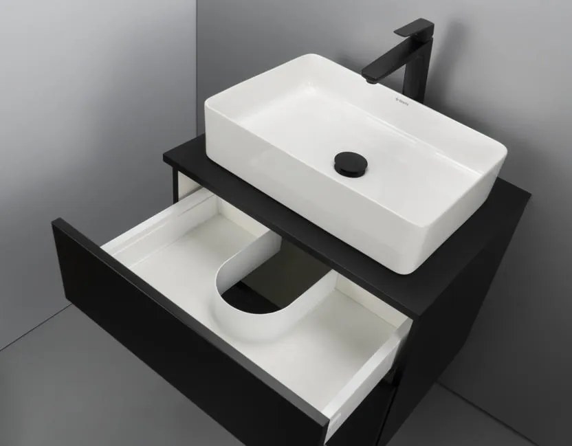 Set mobilier baie suspendat 60 cm cu blat inclus, negru mat, Deante Prizma Negru mat