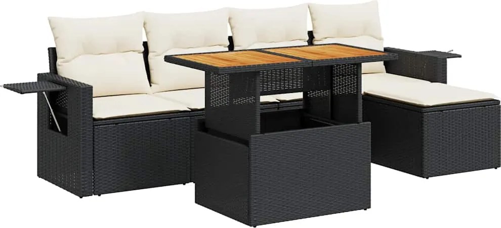 vidaXL Set mobilier de grădină cu perne, 6 piese, negru, poliratan