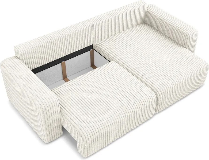 Colțar crem extensibil/cu spațiu de depozitare cu tapițerie din catifea reiată (cu colț pe partea dreaptă/cu șezlong) Kona – Makamii