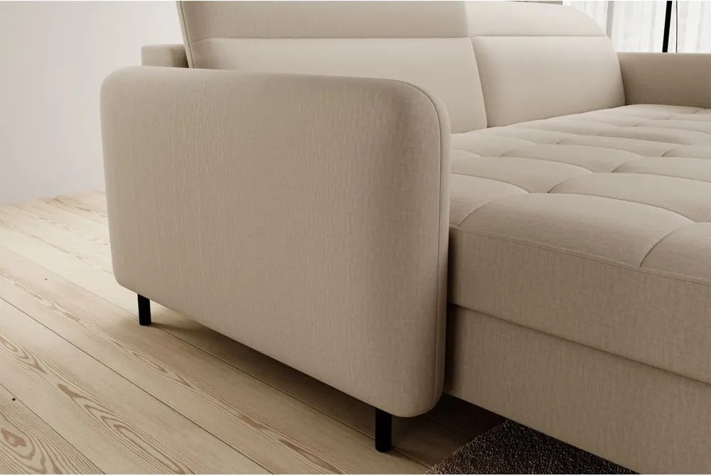 Colțar bej extensibil/cu spațiu de depozitare cu tapițerie din catifea (cu colț pe partea stângă/cu șezlong) Gomsi – ELTAP