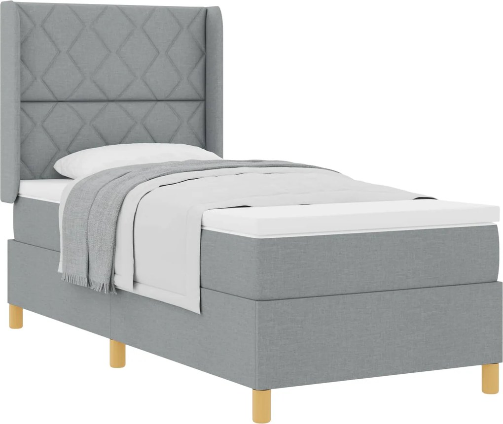 vidaXL Pat cu arcuri cu saltea Gri deschis 100 x 200 cm țesătură