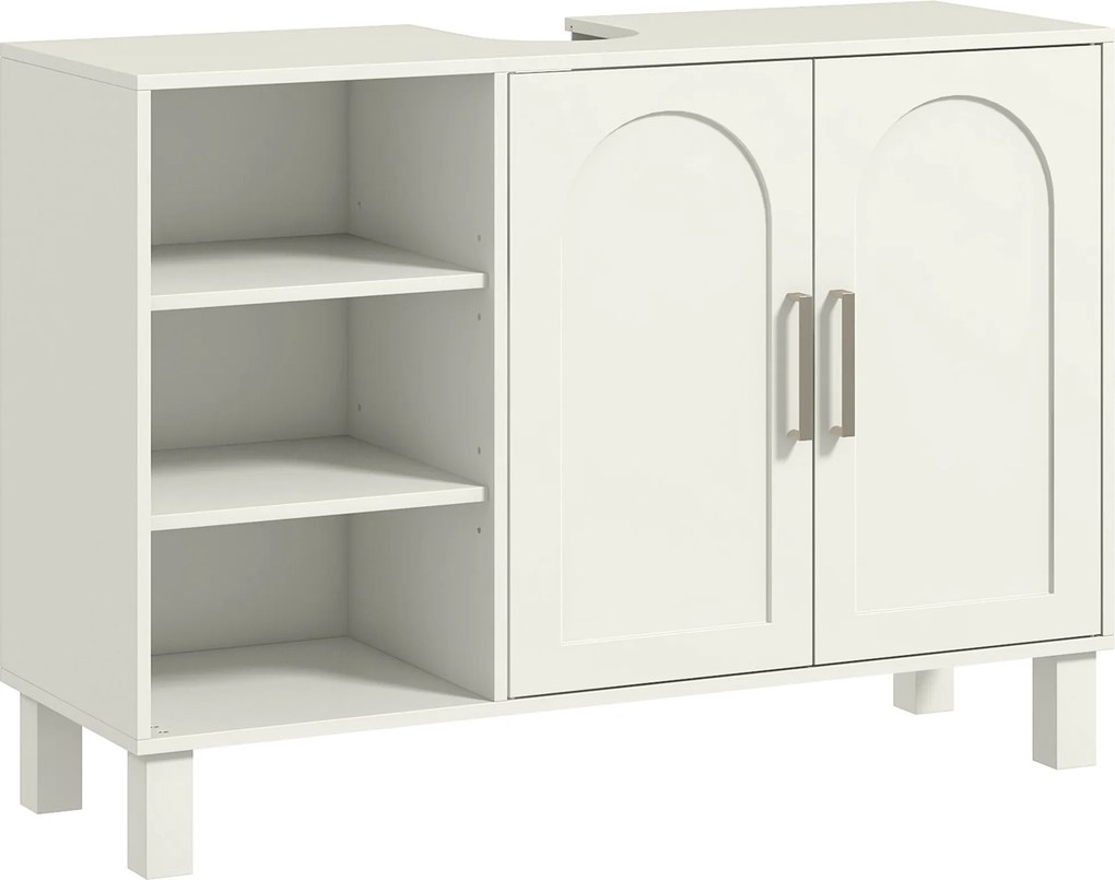 HOMCOM Dulap pentru Lavoar Baie cu 2 Uși, Rafturi Deschise, Rafturi Reglabile, pentru Lavoare fără Piedestal, 90x30x63 cm, Crem | Aosom Romania