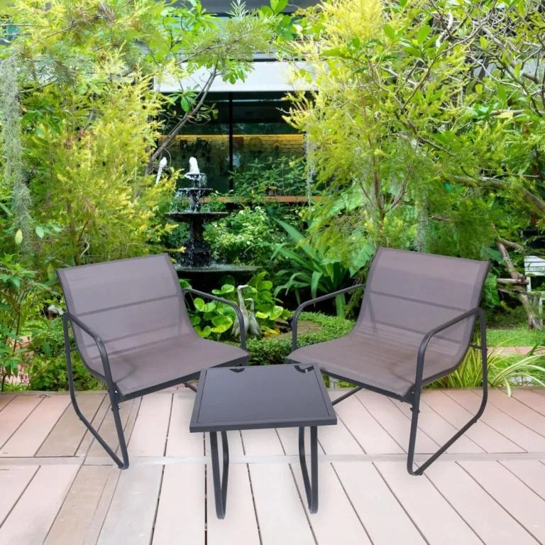 Set de relaxare pentru grădină, masă și 2 fotolii, oțel, gri