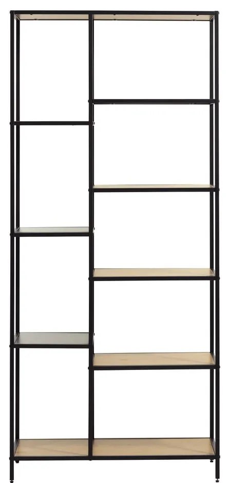 Bibliotecă neagră/în culoare naturală cu aspect de lemn de stejar 80x180x35 cm Altino – Unique Furniture