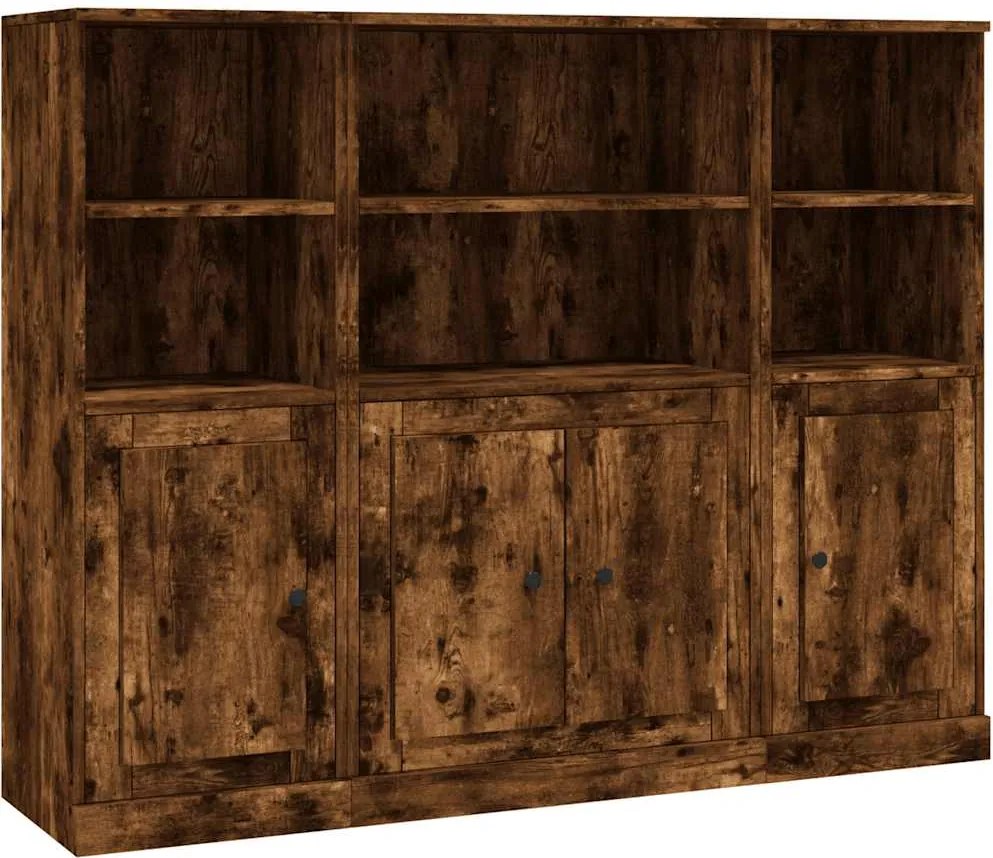 vidaXL Dulapuri înalte, 3 buc., stejar fumuriu, lemn compozit