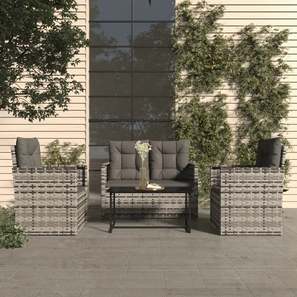 319197 vidaXL Set mobilier de exterior cu perne, 4 piese, gri, poliratan