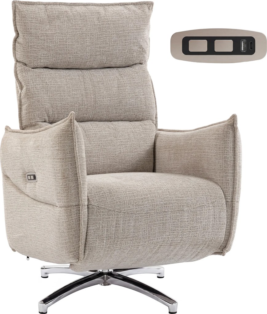 HOMCOM Fotoliu relax electric rotativ pentru adulți, fotoliu cu material aspect in și porturi de încărcare, bej | Aosom Romania