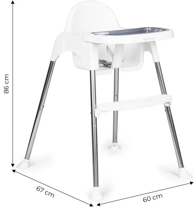 Scaun de hrănire 2 în 1 cu tavă și centuri alb