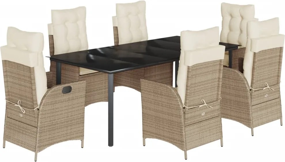 vidaXL Set de masă pentru grădină, 7 piese, cu perne, bej, poliratan