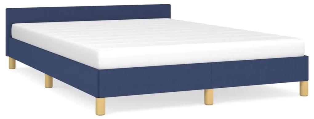 347413 vidaXL Cadru de pat cu tăblie, albastru, 140x190 cm, textil