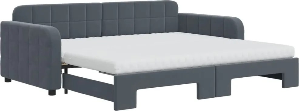 vidaXL Pat de zi cu extensie și saltele, gri închis, 90x190 cm catifea