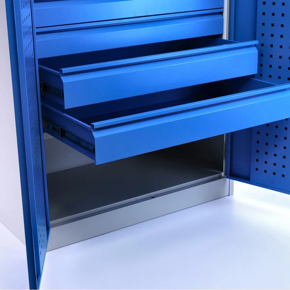 Cutie de scule metalica cu sertare, 91,4 x 45,7 x 183 cm, incuietoare cu cilindru, albastru - ral 5012