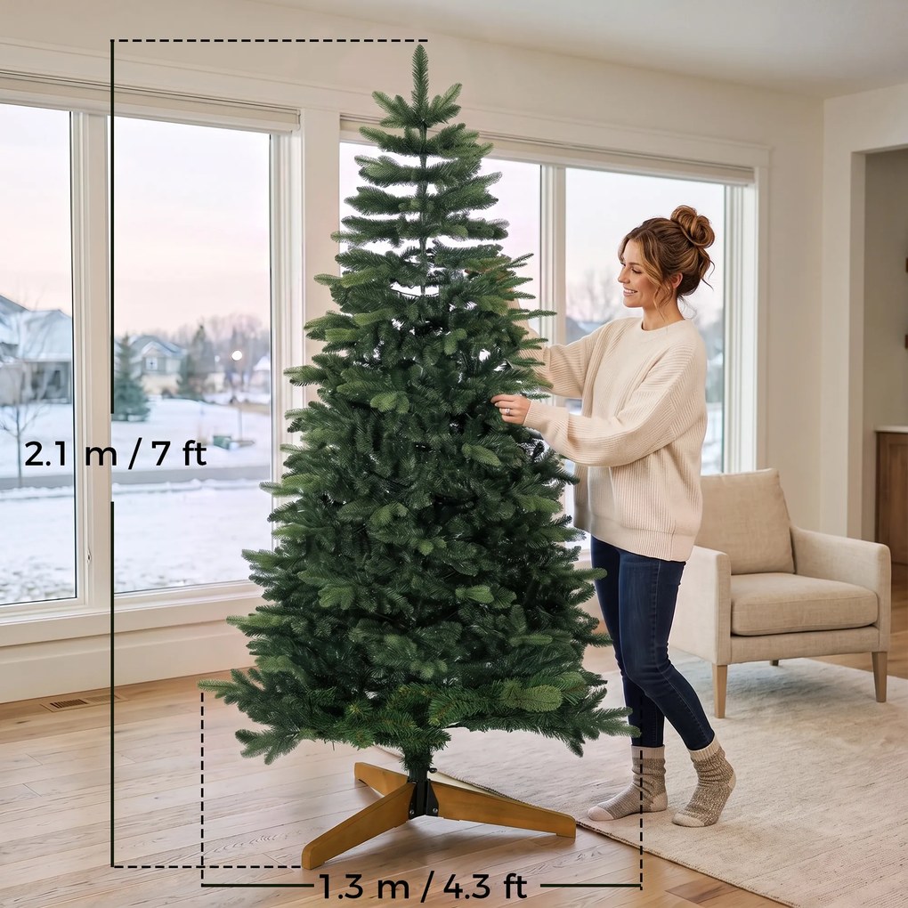 HOMCOM Brad artificial de Crăciun Brad Nobil, 1161 ramuri, 210 cm, verde | Aosom Romania