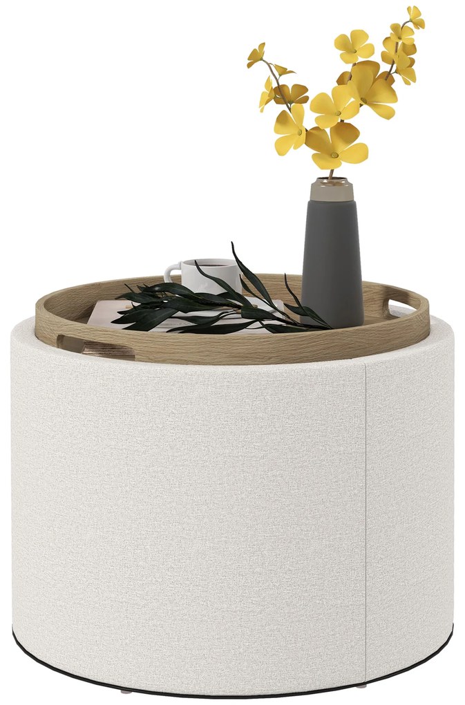 HOMCOM Taburet Taburet tapițat, in, spațiu de depozitare ascuns, capac reversibil, 5 6cm x 56 cm x 42 cm, crem + natural | Aosom Romania