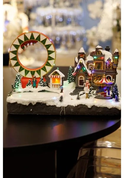 Decorațiune LED RGB animată de Crăciun cu muzică 30xLED/1,5W/230V sat înzăpezit