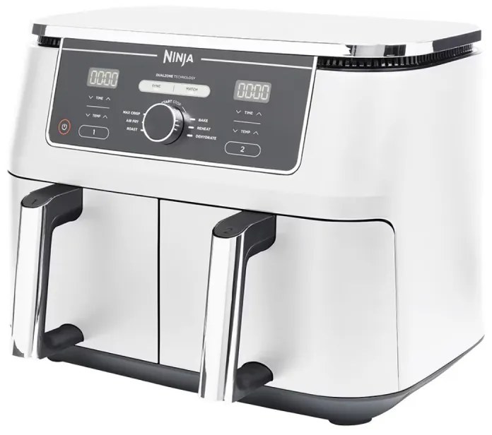 Friteuza dubla cu aer cald Ninja AF400EUWH, 2470W, 9.5 L, 6 programe, 40-240°C, Zone independente, Alb