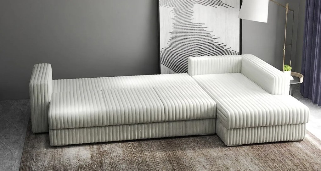 Colțar extensibil dumonde cu ladă de depozitare si sezut confortabil din spuma high-density, Gloria Ambience Ivory II 320x183 cm