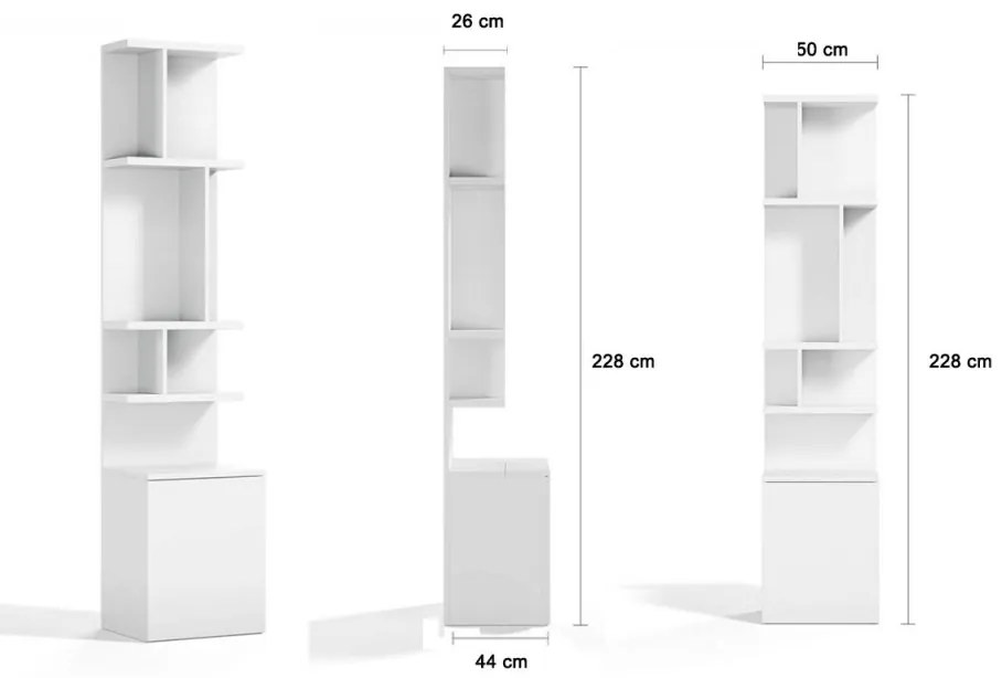 Biblioteca - Royal Bookcase (50) (Culoare biblioteca Royal: Alb Lucios + Corpuri albe mat)