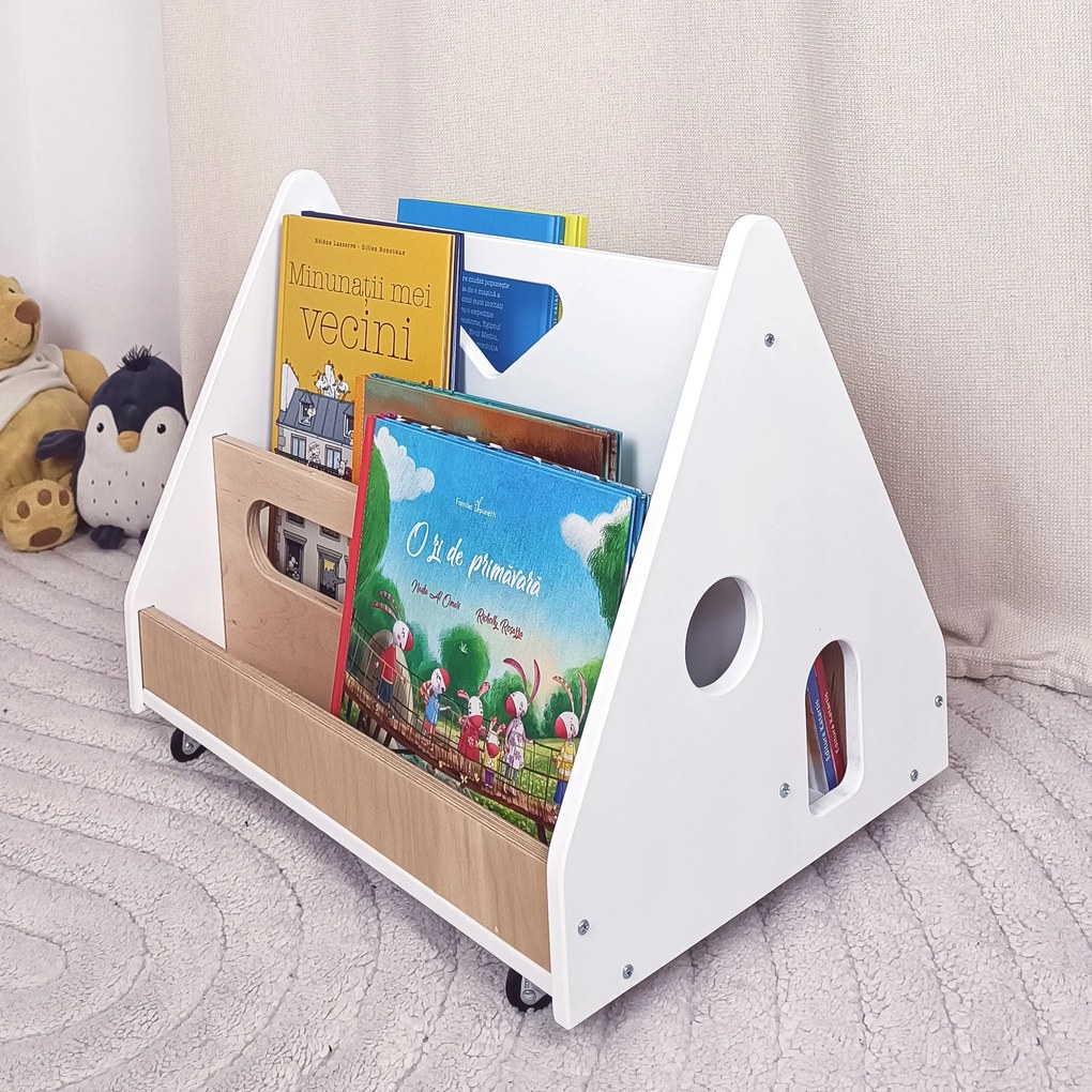 Biblioteca Montessori cu roti, in forma de casuta BOOKY Pearl Green